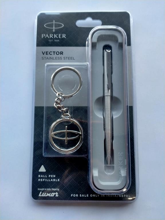 Parker Vector Stainless Steel Ball with Click Mechanism and Keychain