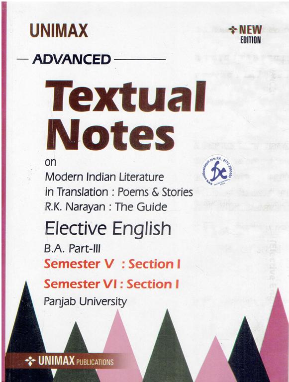 Unimax Advanced Textual Notes on Modern Indian Literature (Elective English) BA 5th and 6th Sem PU Chandigarh