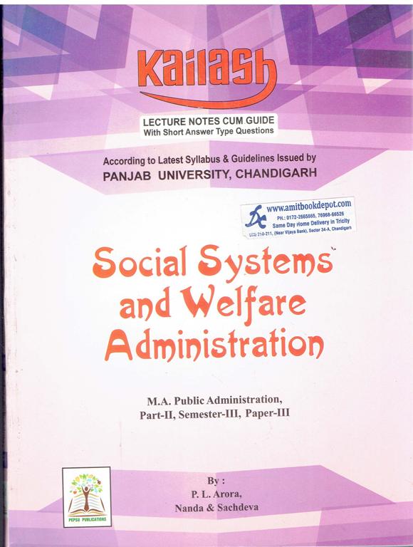 Kailash Social Systesm and Welfare Administration  MA Public Administration 3rd Sem Paper 3 PU (Punjabi Medium)