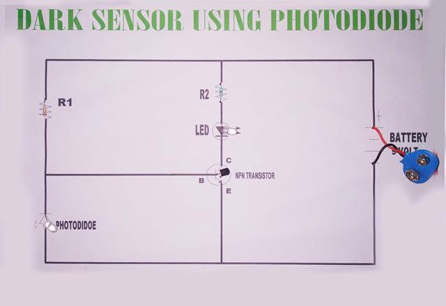 Dark Sensor Using Photo Diode Working Model with Printed Report