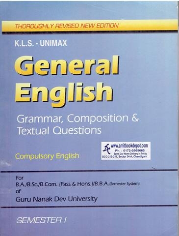 KLS Unimax General English (Compulsory English) for 1st BA | BSc | BCOM | BBA GNDU (OLD)