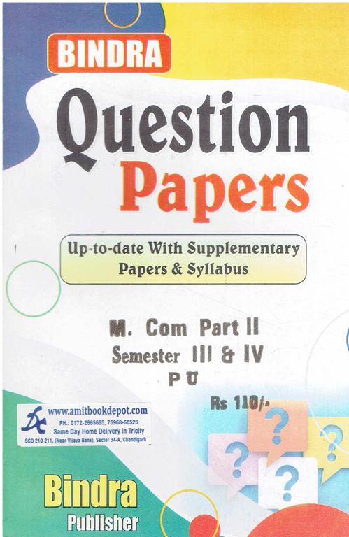 Bindra Question Papers MCom 2nd Year (3rd Sem and 4th Semester) PU Chandigarh