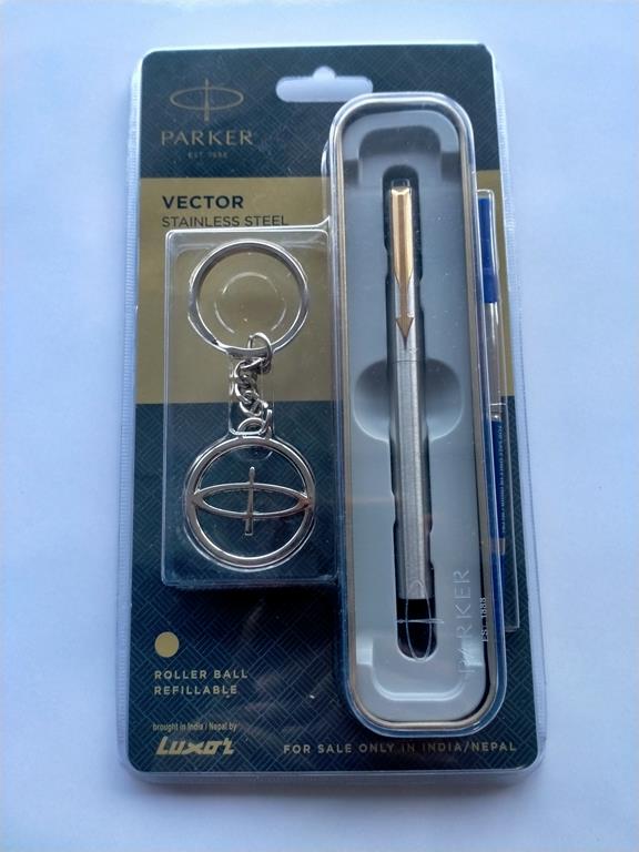 Parker Vector Stainless Steel Ball Pen with Gold Clip and Keychain