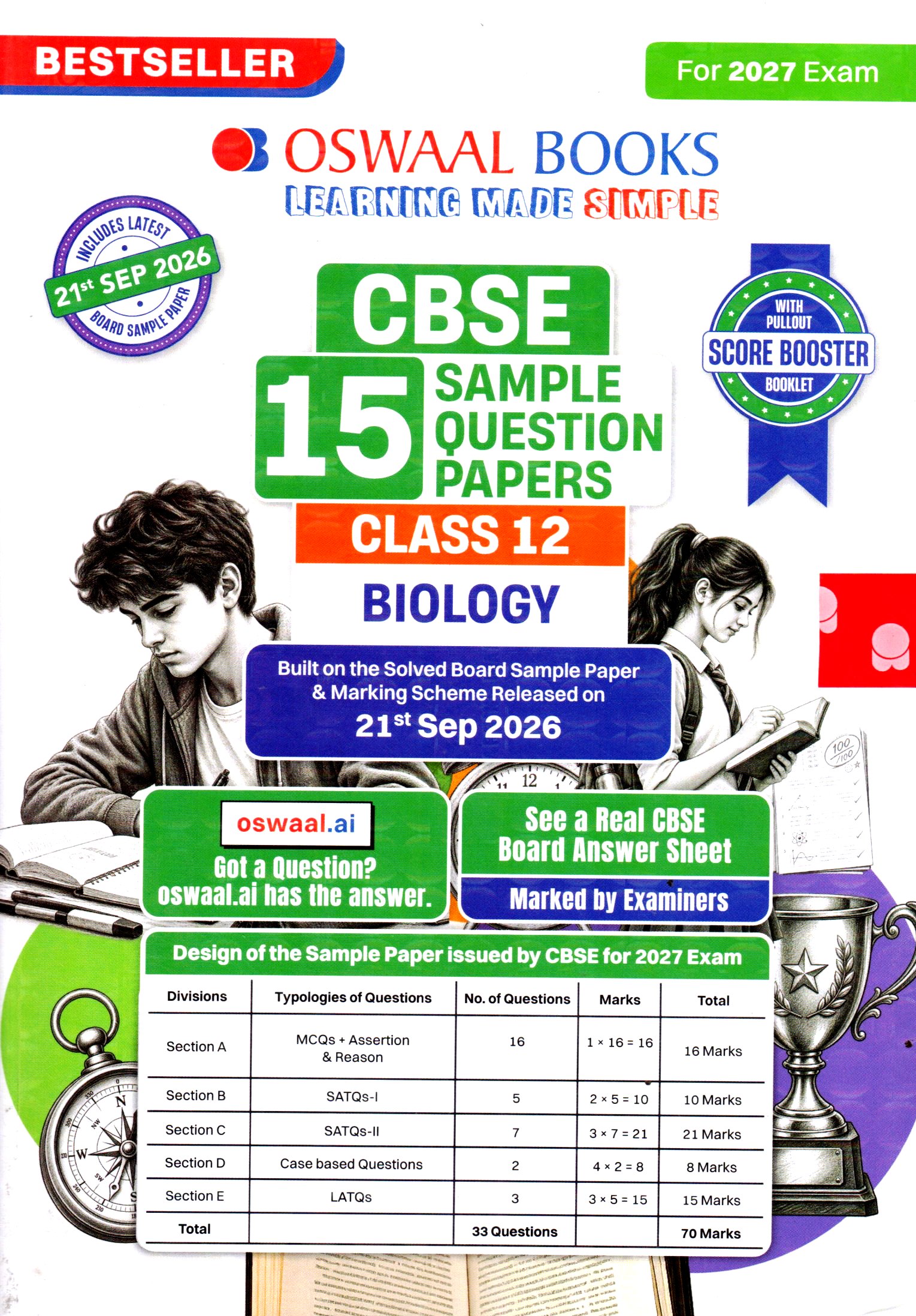 Oswaal CBSE  15 Sample Question Paper Biology for Class 12th