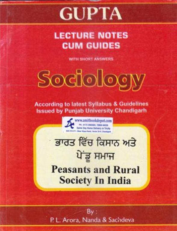 Peasants and Rural Society in INdia for MA Sociology 2nd Semester PU Punjabi Medium