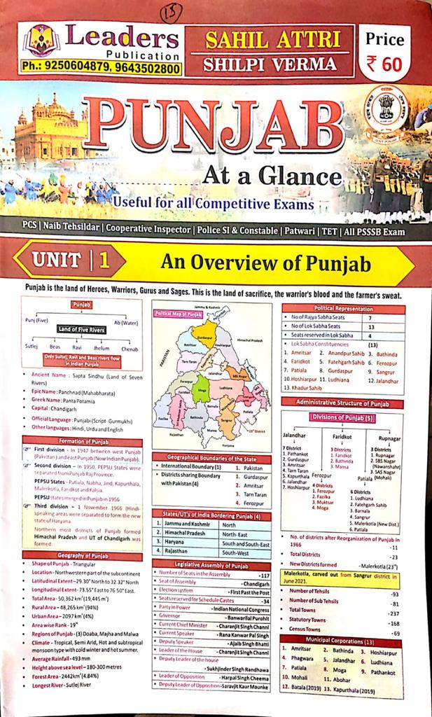 Punjab At a Glance Useful For all Competitive Exams