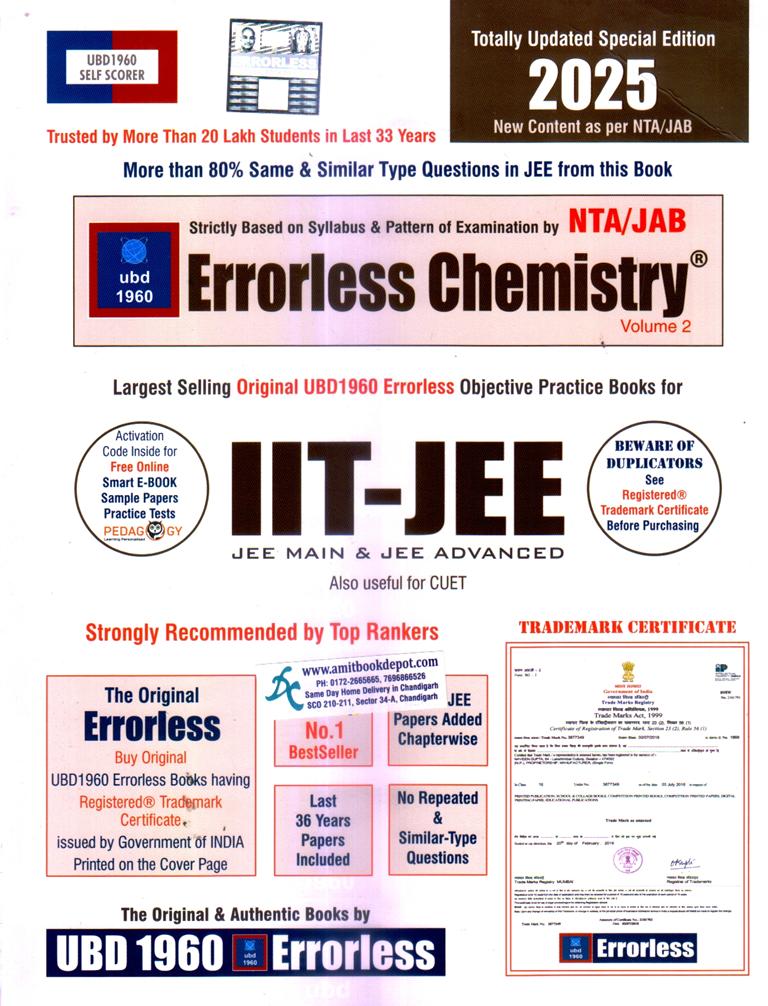 2025 Errorless Chemistry for JEE Main and Advanced (Set of Two Volumes)