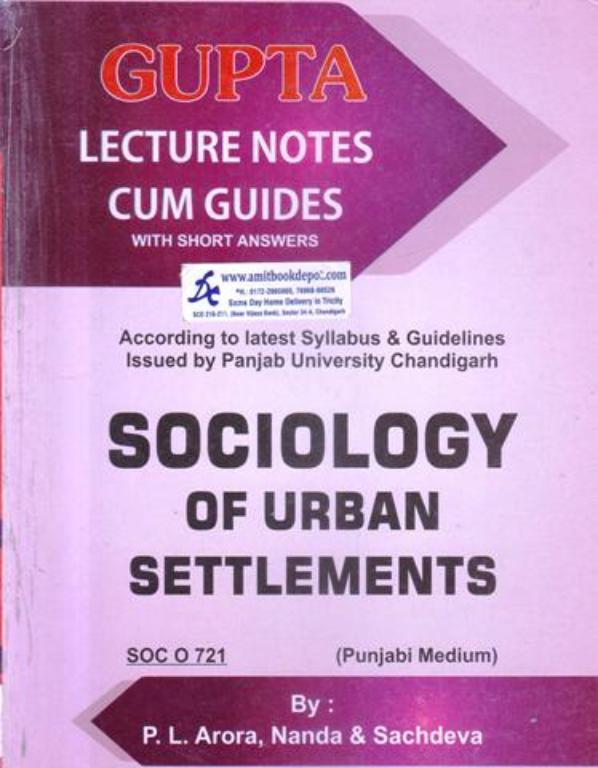 Sociology of Urban Settlements for MA Sociology 2nd Semester PU Punjabi Medium