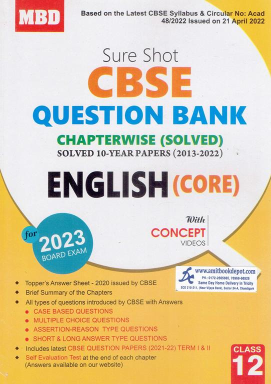 MBD Sure Shot CBSE Question Bank  English Core Chapterwise Solved for Class 12th