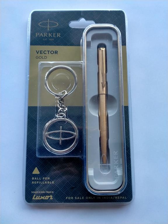 Parker Vector Gold Click Pen with Click Mechanism  and Keychain