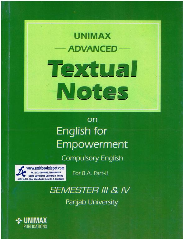 Unimax Advanced Textual Notes on English for Empowerment Compulsory English BA 3rd and 4th Sem PU Chandigarh